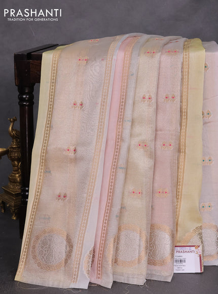 Banarasi tissue semi silk saree cream and pastel grey with zari weaves & buttas and zari woven butta border