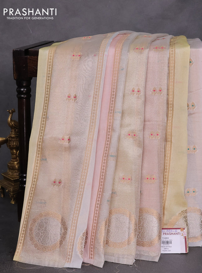 Banarasi tissue semi silk saree cream and pastel grey with zari weaves & buttas and zari woven butta border