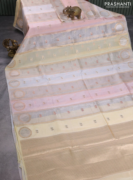 Banarasi tissue semi silk saree cream and pastel grey with zari weaves & buttas and zari woven butta border
