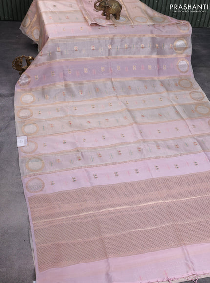 Banarasi tissue semi silk saree beige and baby pink with zari weaves & buttas and zari woven butta border