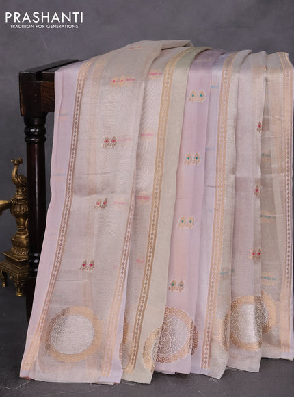 Banarasi tissue semi silk saree pastel grey and pastel pink shade with zari weaves & buttas and zari woven butta border