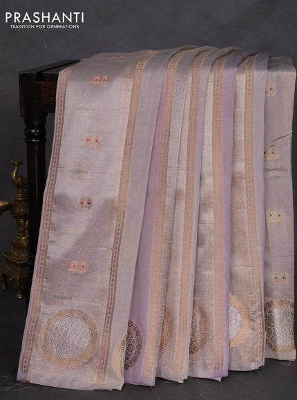 Banarasi tissue semi silk saree pastel grey with zari weaves & buttas and zari woven butta border