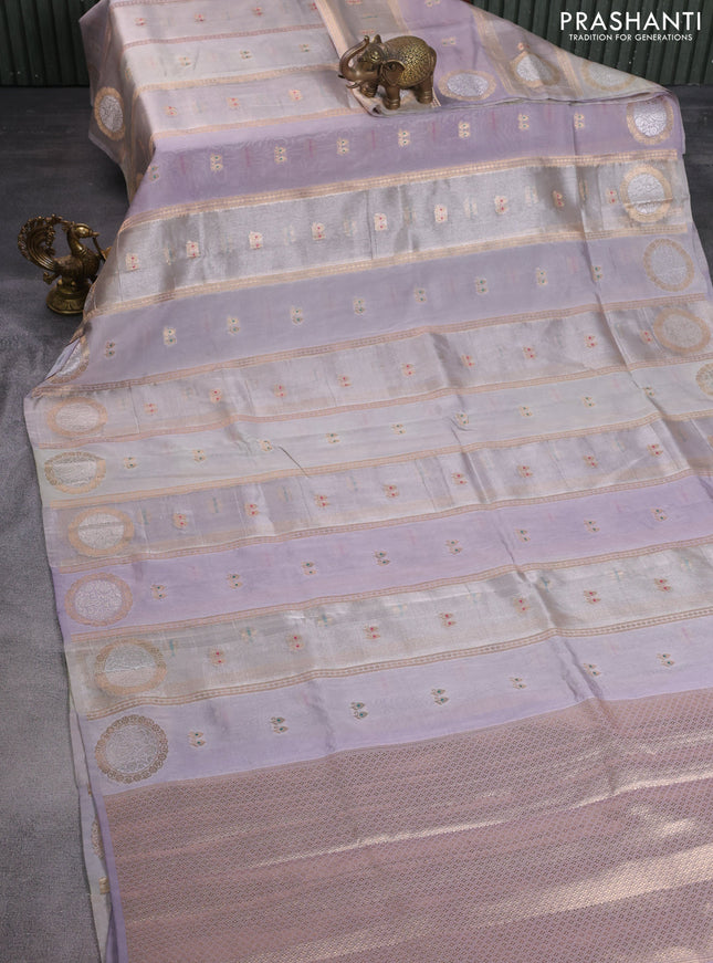 Banarasi tissue semi silk saree pastel grey with zari weaves & buttas and zari woven butta border