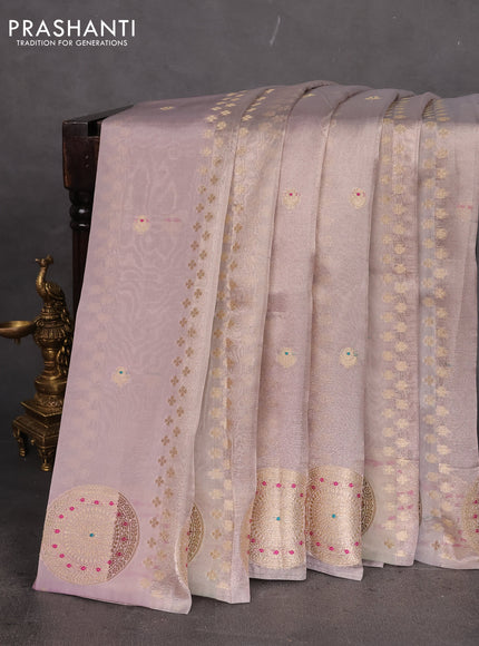 Banarasi tissue semi silk saree pastel grey with zari weaves & buttas and zari woven butta border
