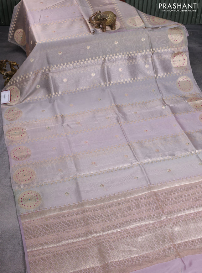 Banarasi tissue semi silk saree pastel grey with zari weaves & buttas and zari woven butta border