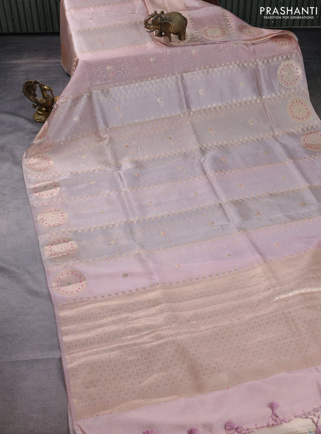 Banarasi tissue semi silk saree mild peach pink with zari weaves & buttas and zari woven butta border