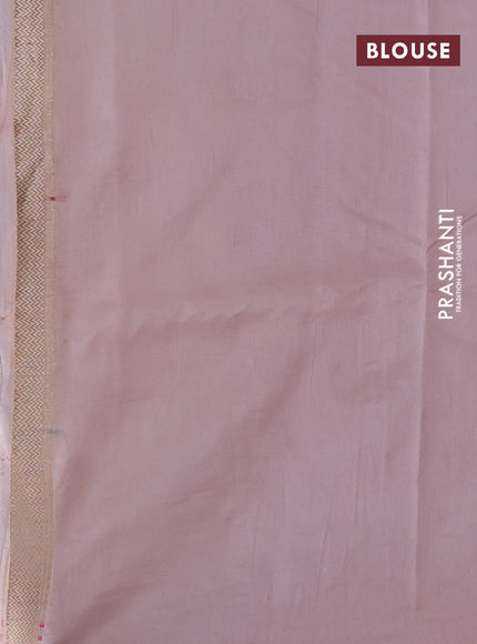 Banarasi tissue semi silk saree pastel lavender and peach pink with zari weaves & buttas and zari woven butta border