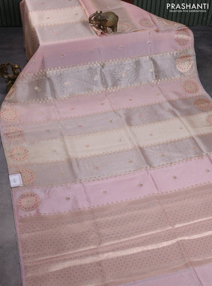 Banarasi tissue semi silk saree beige and peach pink with zari weaves & buttas and zari woven butta border