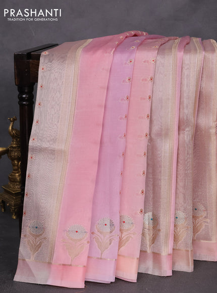 Banarasi tissue semi silk saree light pink with zari weaves & buttas and floral zari woven butta border