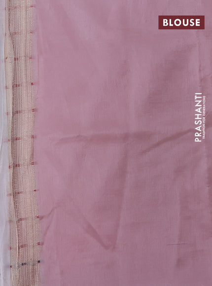 Banarasi tissue semi silk saree pastel pink with zari weaves & buttas and floral zari woven butta border