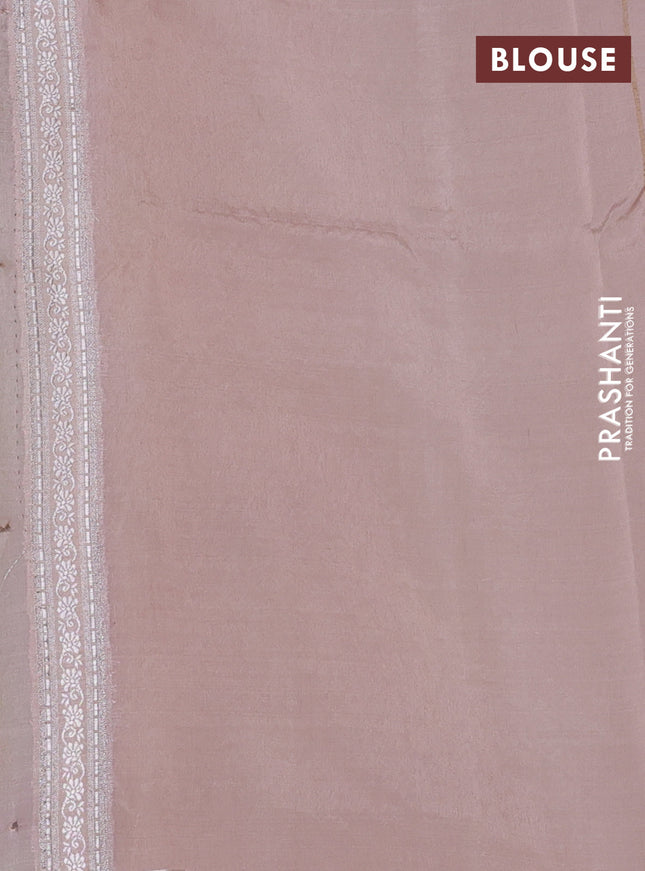 Banarasi tissue semi silk saree pastel peach and pastel grey with zari weaves & floral buttas and zari woven border