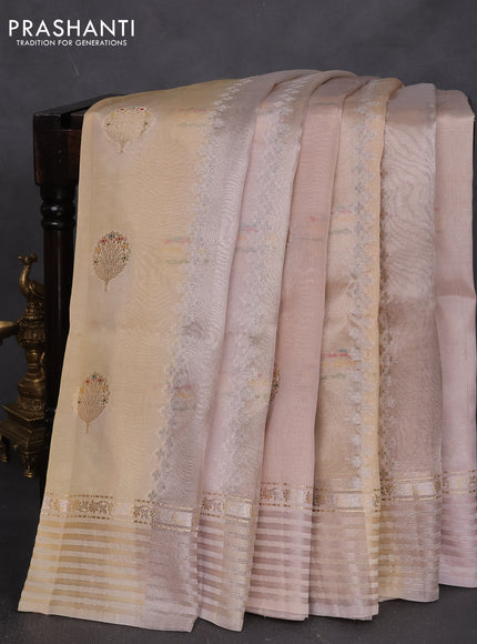 Banarasi tissue semi silk saree beige with zari weaves & floral buttas and zari woven border