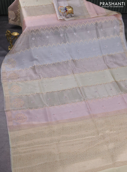 Banarasi tissue semi silk saree off white and cream with zari weaves & buttas and zari woven tree butta border