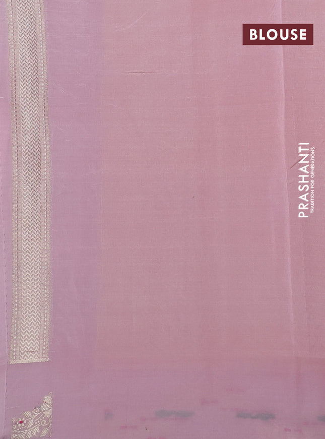 Banarasi tissue semi silk saree pale orange and peach pink with zari weaves & buttas and zari woven border