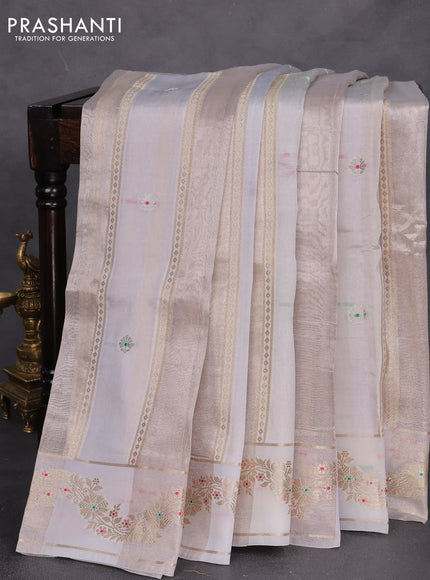 Banarasi tissue semi silk saree pastel grey with zari weaves & buttas and zari woven border