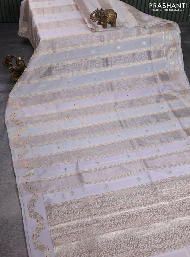 Banarasi tissue semi silk saree pastel grey with zari weaves & buttas and zari woven border