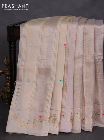 Banarasi tissue semi silk saree cream with zari weaves & buttas and zari woven border