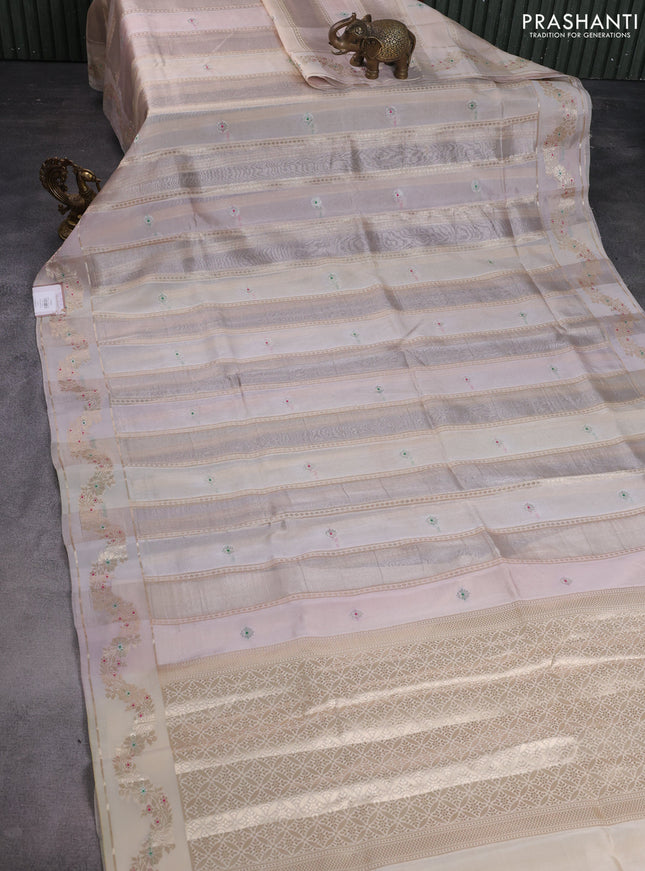 Banarasi tissue semi silk saree cream with zari weaves & buttas and zari woven border