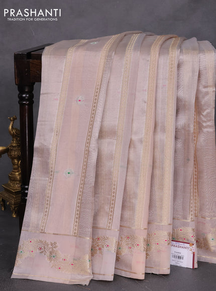 Banarasi tissue semi silk saree pastel peach shade with zari weaves & buttas and zari woven border