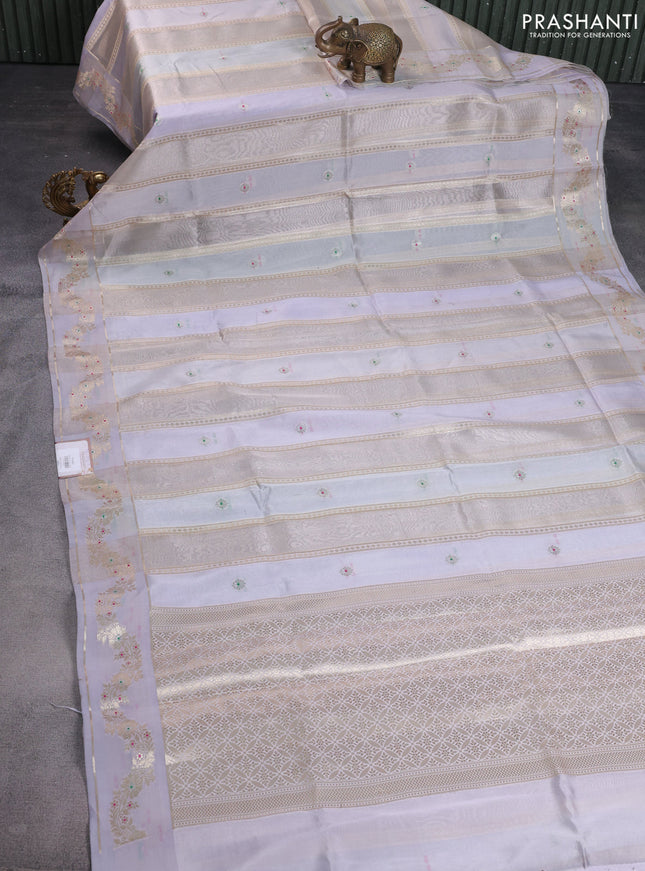 Banarasi tissue semi silk saree grey shade and pastel lavender with zari weaves & buttas and zari woven border