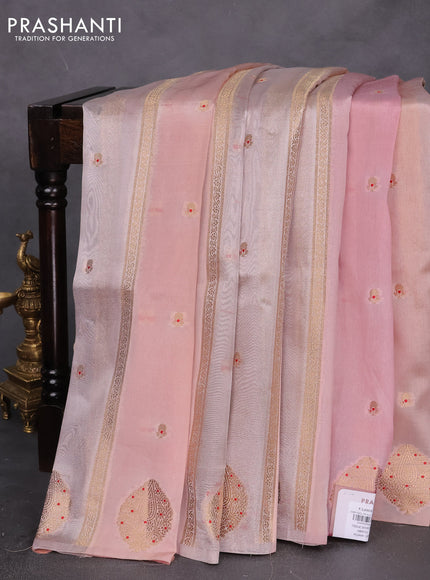 Banarasi tissue semi silk saree peach pink with zari weaves & buttas and zari woven butta border