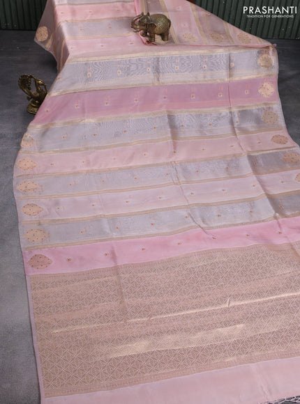 Banarasi tissue semi silk saree peach pink with zari weaves & buttas and zari woven butta border