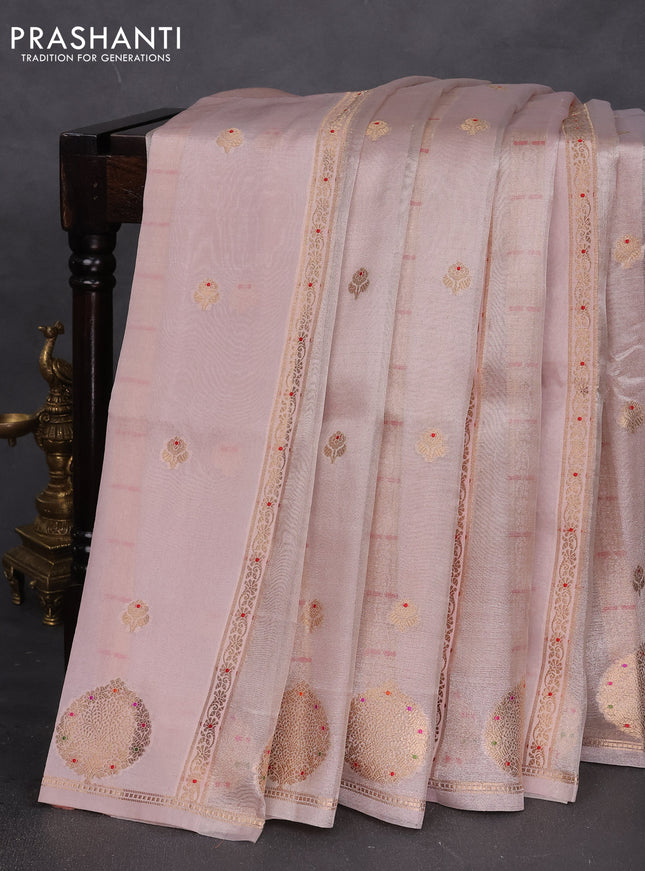 Banarasi tissue semi silk saree baby pink with zari weaves & buttas and zari woven butta border