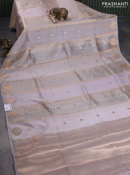 Banarasi tissue semi silk saree grey shade and pastel lavender with zari weaves & buttas and zari woven butta border
