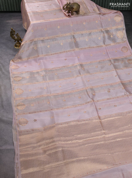 Banarasi tissue semi silk saree baby pink with zari weaves & buttas and zari woven butta border