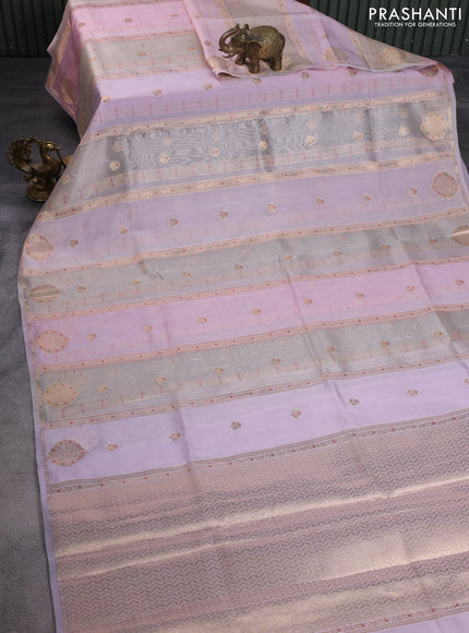 Banarasi tissue semi silk saree baby pink and mild lavender with zari weaves & buttas and zari woven butta border