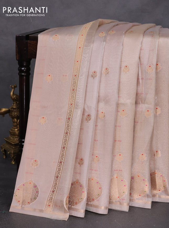 Banarasi tissue semi silk saree beige with zari weaves & buttas and zari woven butta border