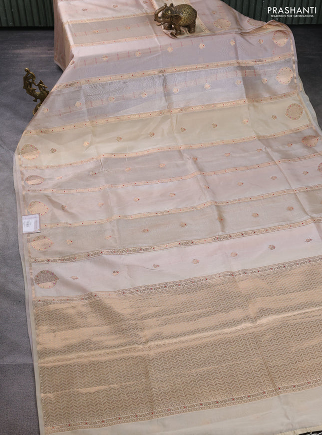 Banarasi tissue semi silk saree beige with zari weaves & buttas and zari woven butta border