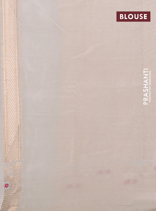 Banarasi tissue semi silk saree beige with allover zari weaves and zari woven floral border