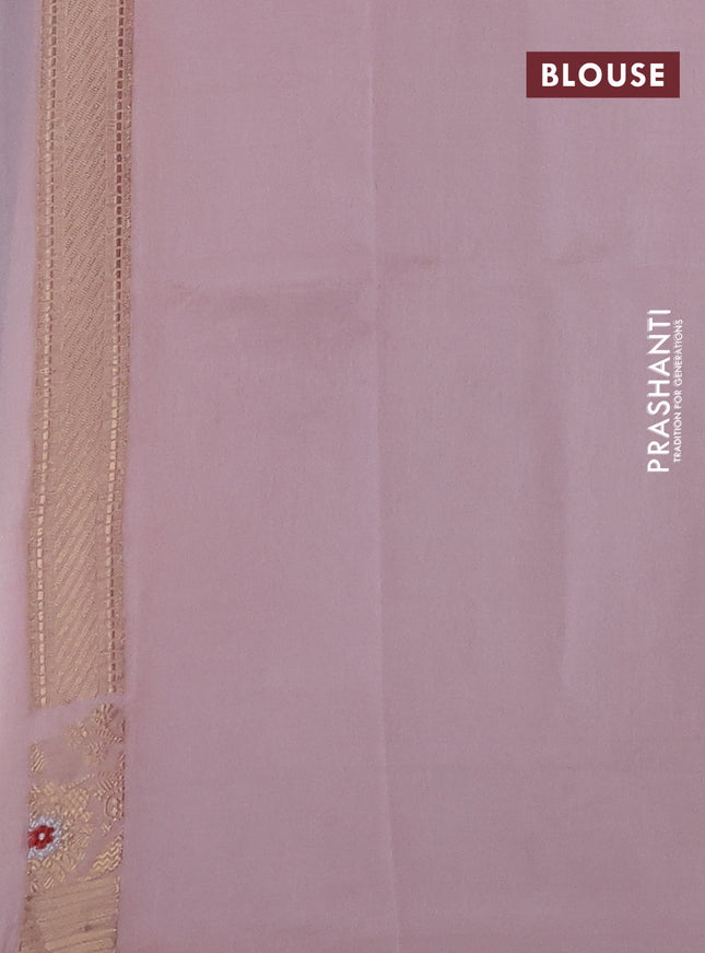 Banarasi tissue semi silk saree baby pink and peach shade with allover zari weaves and zari woven floral border