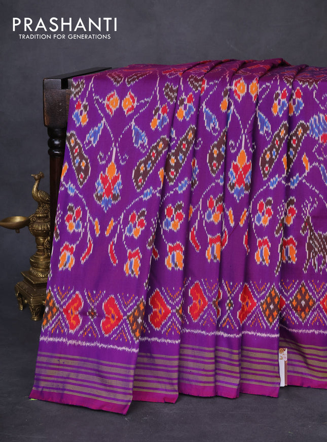 Pochampally silk saree deep purple with allover ikat weaves and simple border