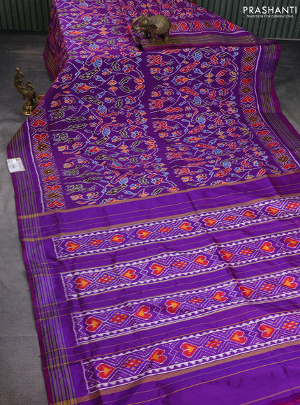 Pochampally silk saree deep purple with allover ikat weaves and simple border