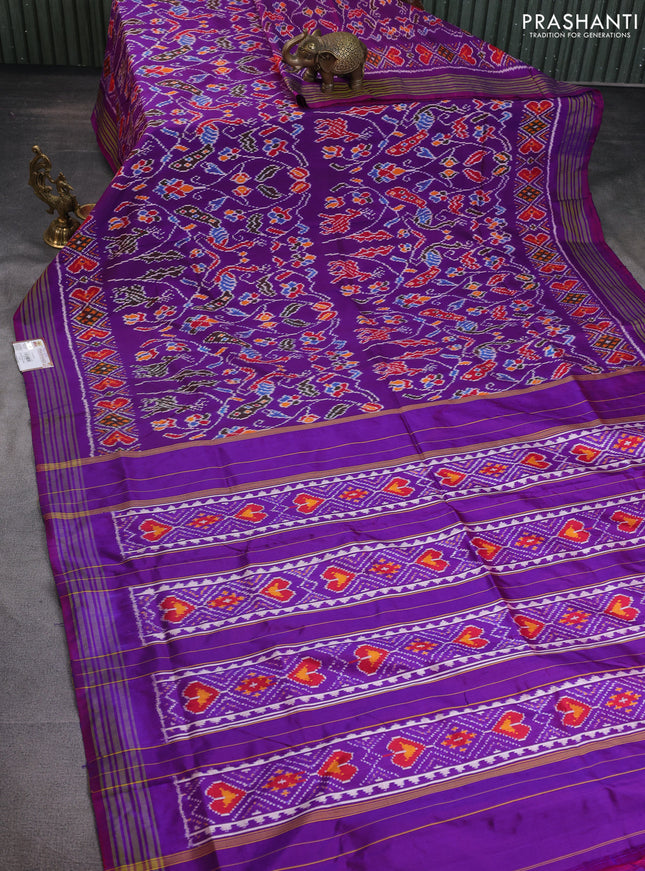 Pochampally silk saree deep purple with allover ikat weaves and simple border