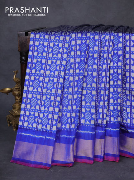 Pochampally silk saree blue and maroon with allover ikat weaves and zari woven border