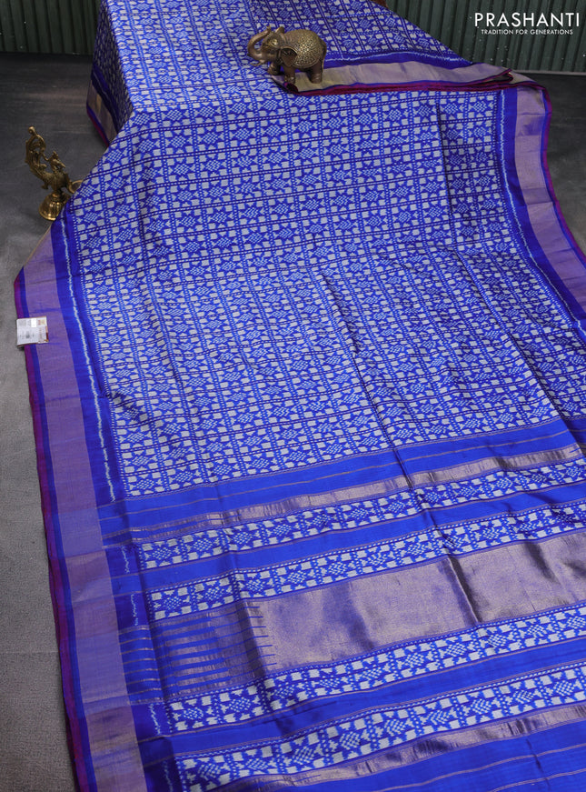 Pochampally silk saree blue and maroon with allover ikat weaves and zari woven border