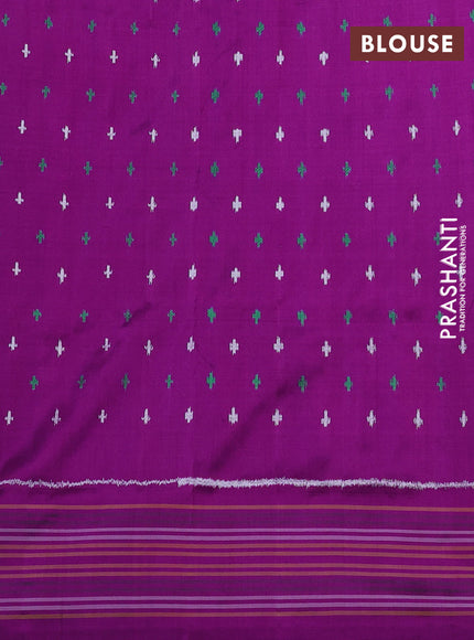 Pochampally silk saree teal green and deep purple with allover ikat weaves and simple border