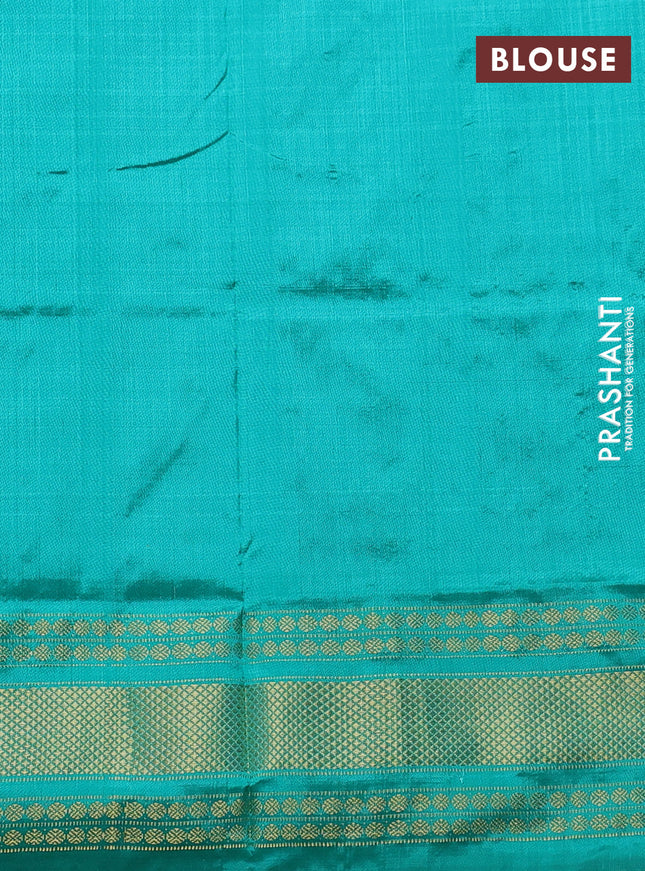 Pochampally silk saree black grey and teal green with allover ikat weaves and zari woven border