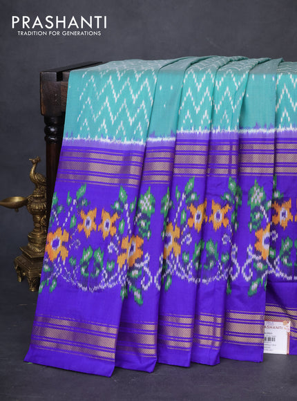 Pochampally silk saree teal green and blue with allover ikat weaves and zari woven border