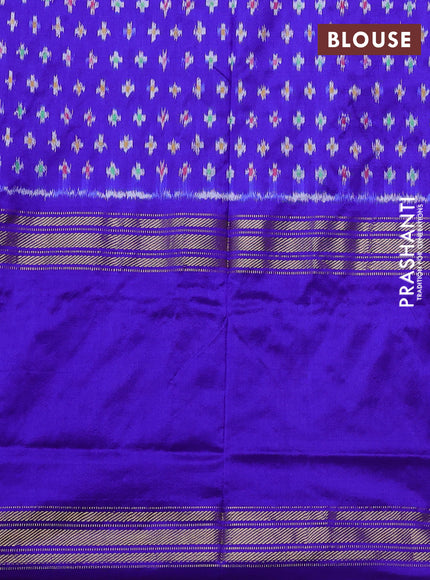 Pochampally silk saree teal green and blue with allover ikat weaves and zari woven border