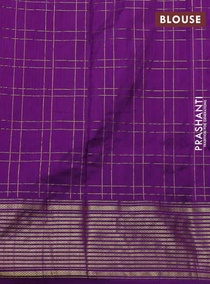 Pochampally silk saree lime yellow and deep purple with allover zari checked pattern and long ikat zari woven border