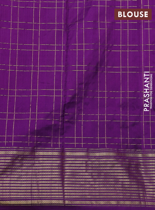 Pochampally silk saree lime yellow and deep purple with allover zari checked pattern and long ikat zari woven border