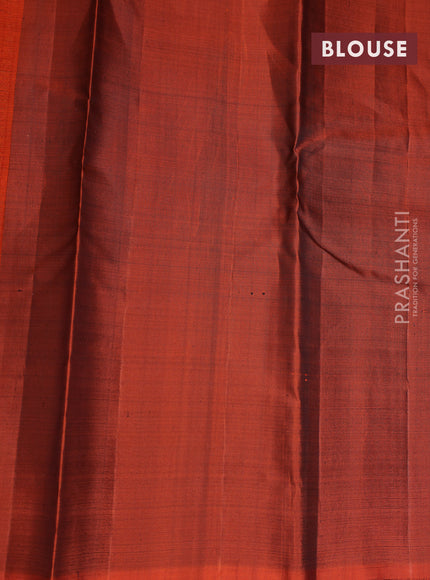 Pure kanchipuram silk saree dark green and rustic orange with annam & rudhraksha zari woven buttas and piping border