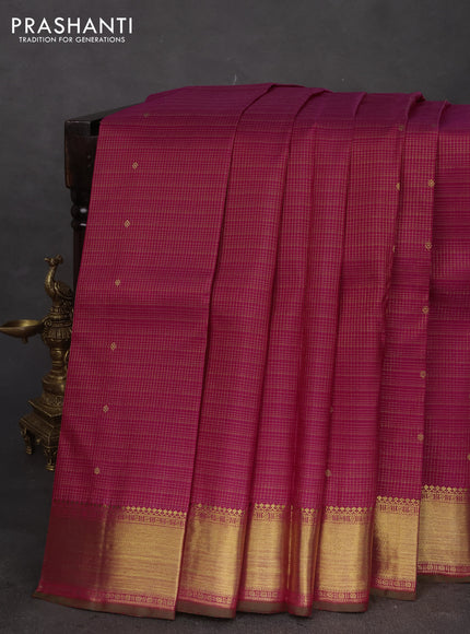 Pure kanchipuram silk saree dark pink and dual shade of green with allover small zari checks & buttas and rich zari woven border