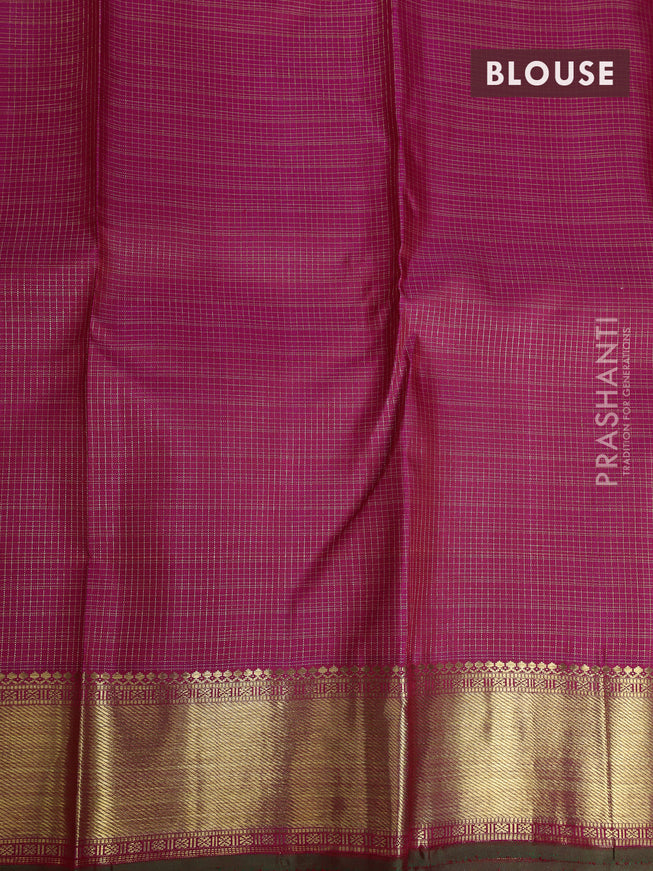 Pure kanchipuram silk saree dark pink and dual shade of green with allover small zari checks & buttas and rich zari woven border