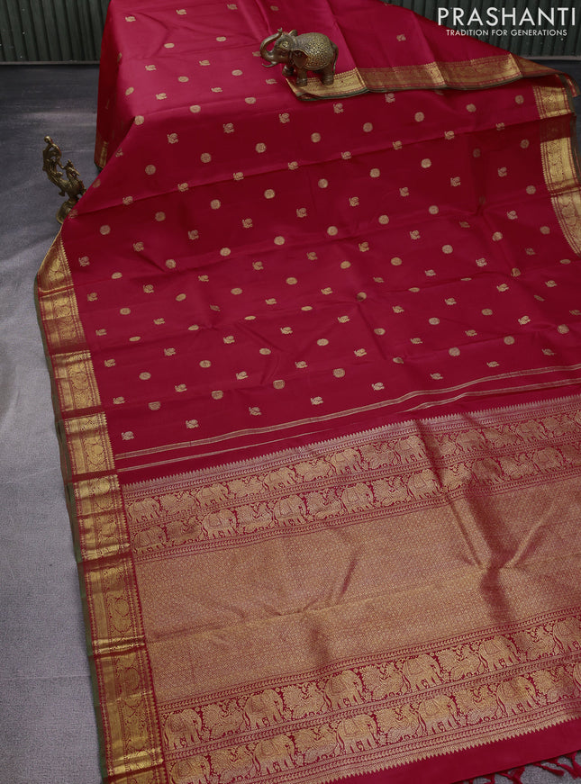 Pure kanchipuram silk saree red and green with annam & rudhraksha zari woven buttas and rich zari woven border