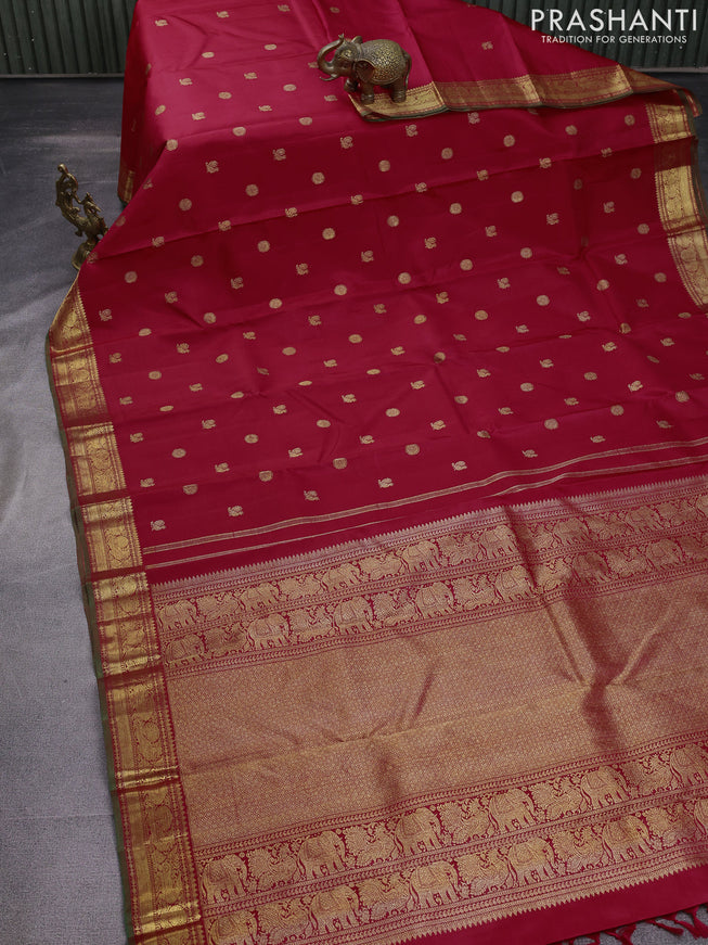 Pure kanchipuram silk saree red and green with annam & rudhraksha zari woven buttas and rich zari woven border
